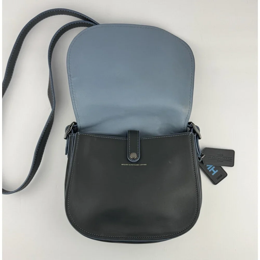 Coach 9170 Saddle Bag 23 Gray Glovetanned Leather Crossbody blue Contrast Stitch